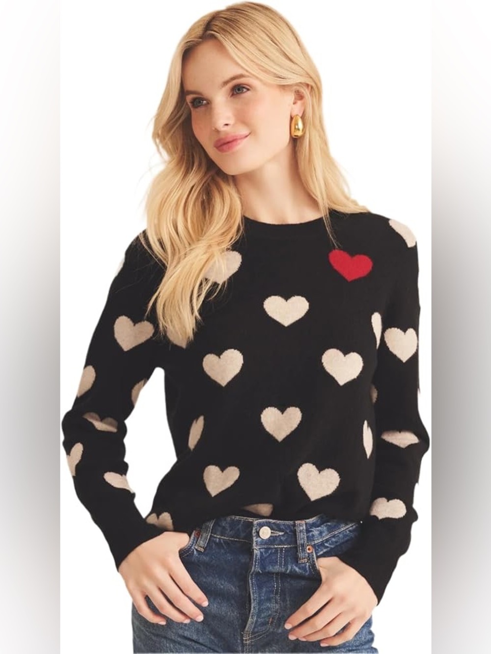 NAADAM Signature Cashmere Heart Crewneck Sweater – Size XL – Black